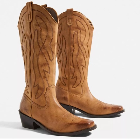 UO Cassidy Western Tan Leather Boot Size 8 Women’s - Picture 2 of 5